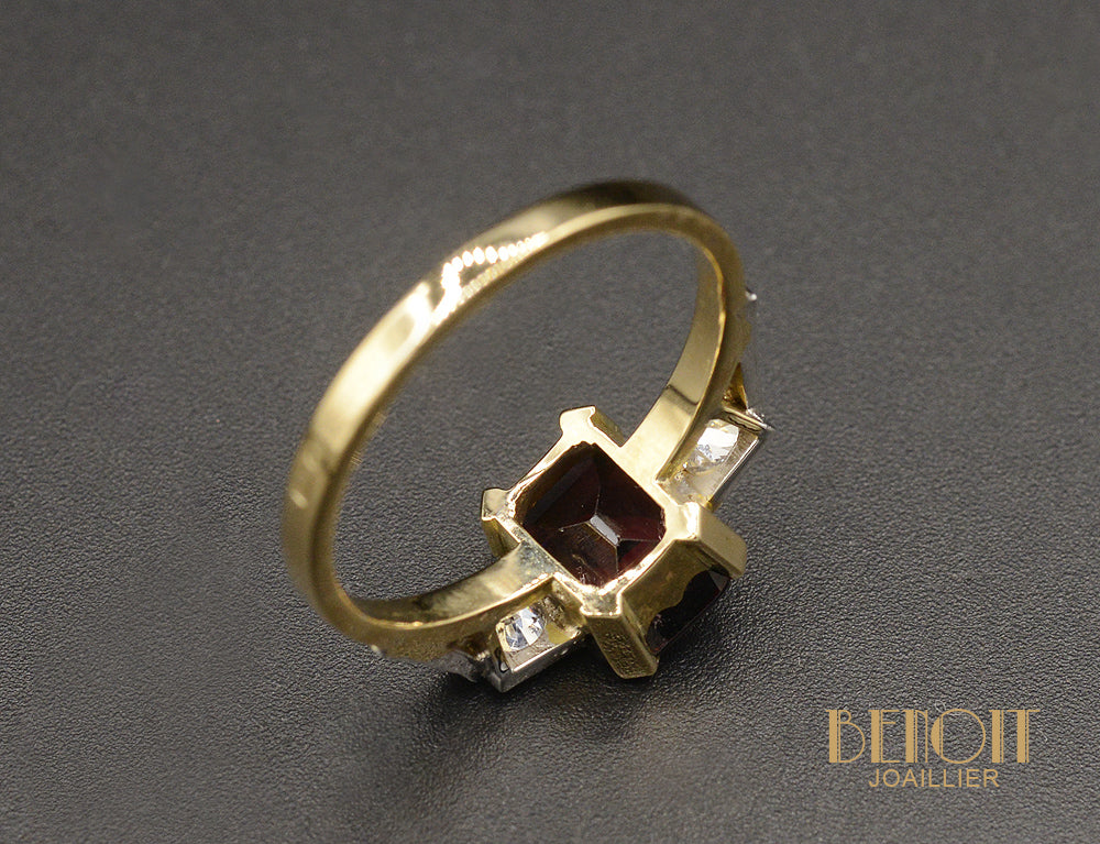 Bague Art Déco Rectangle Grenat et Diamants - Image 4