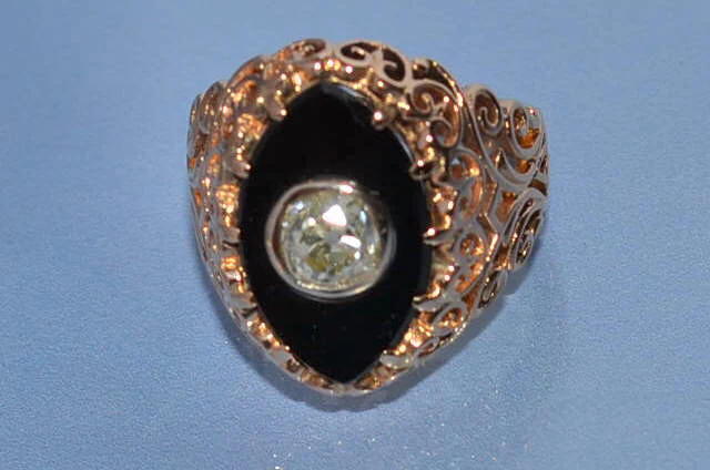 Chevalière Ancienne diamnt et onyx - Image 2