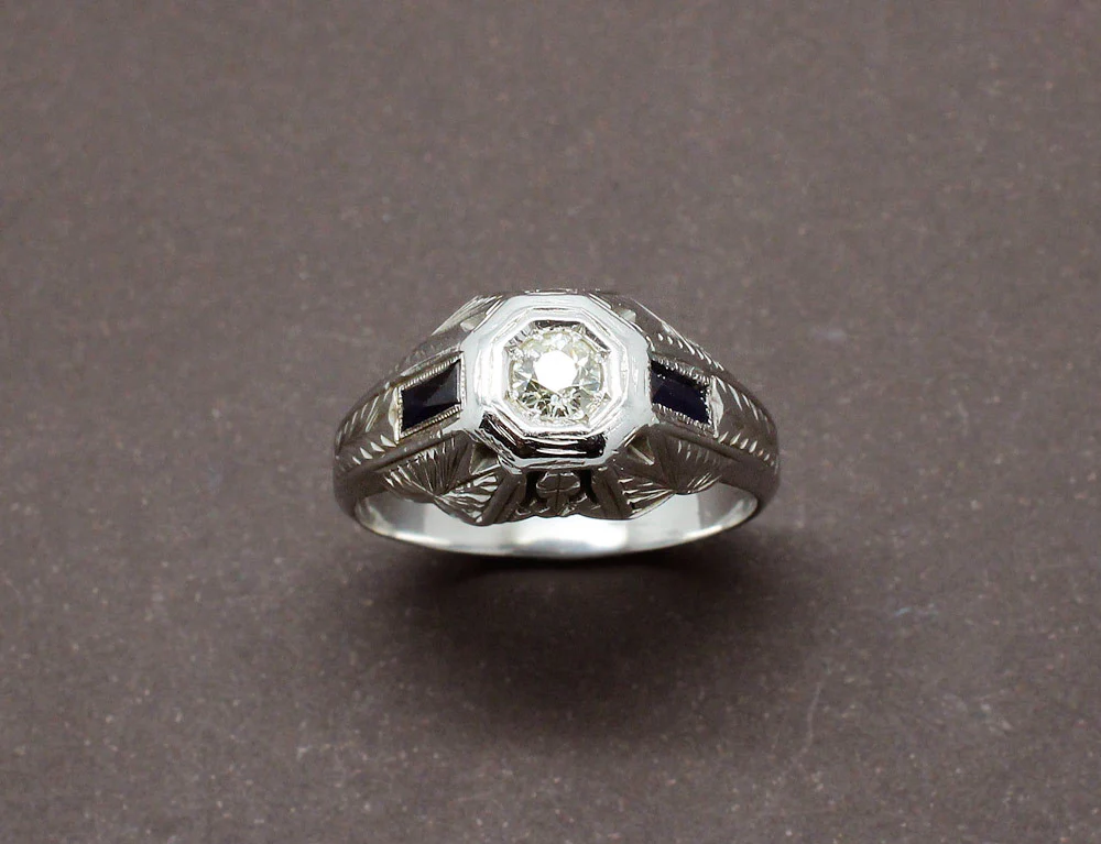 Chevalière Art Déco Diamant et Saphirs - Image 2