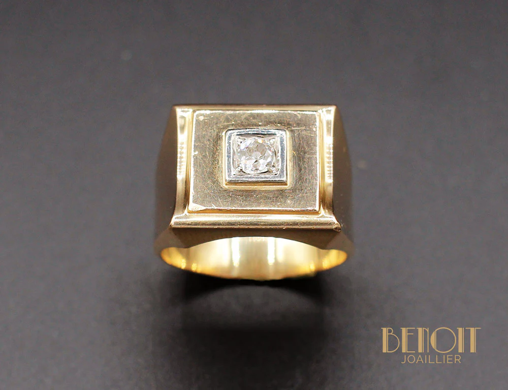 Chevalière Carrée Or Jaune Diamant - Image 2