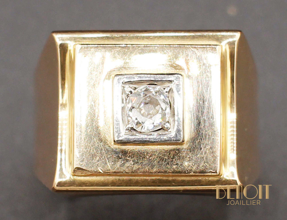 Chevalière Carrée Or Jaune Diamant - Image 3