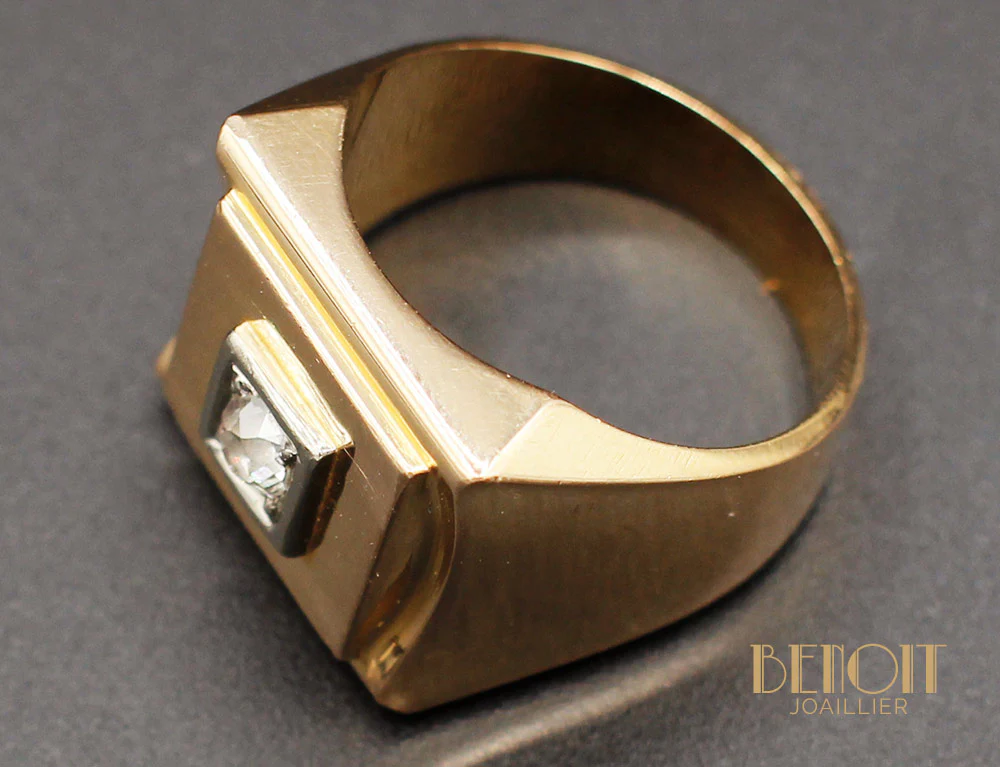 Chevalière Carrée Or Jaune Diamant - Image 5