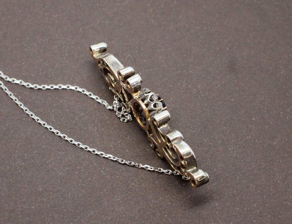 Collier 19ème Saphir Diamants Or et Argent - Image 3