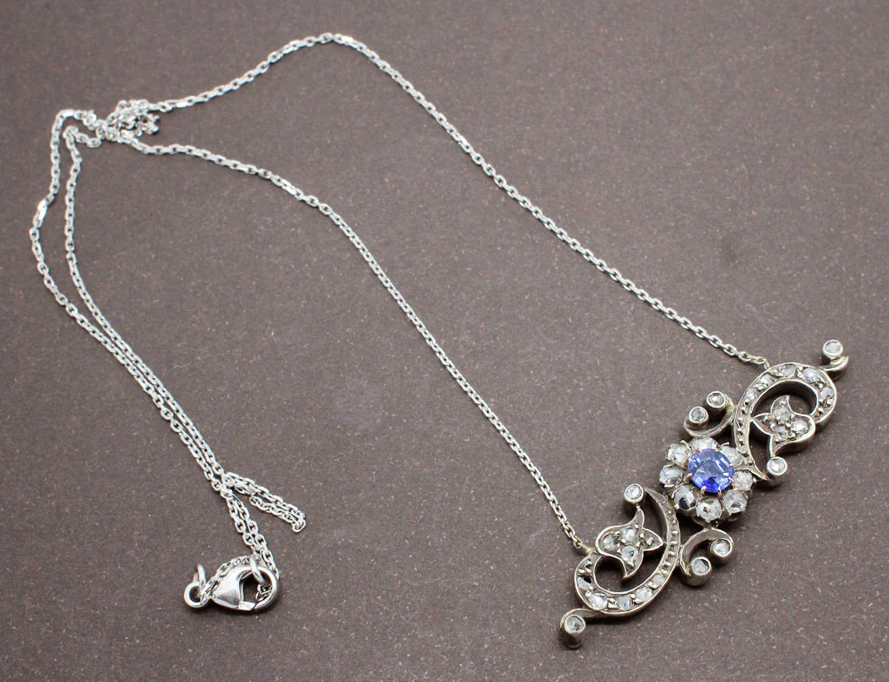 Collier 19ème Saphir Diamants Or et Argent - Image 4