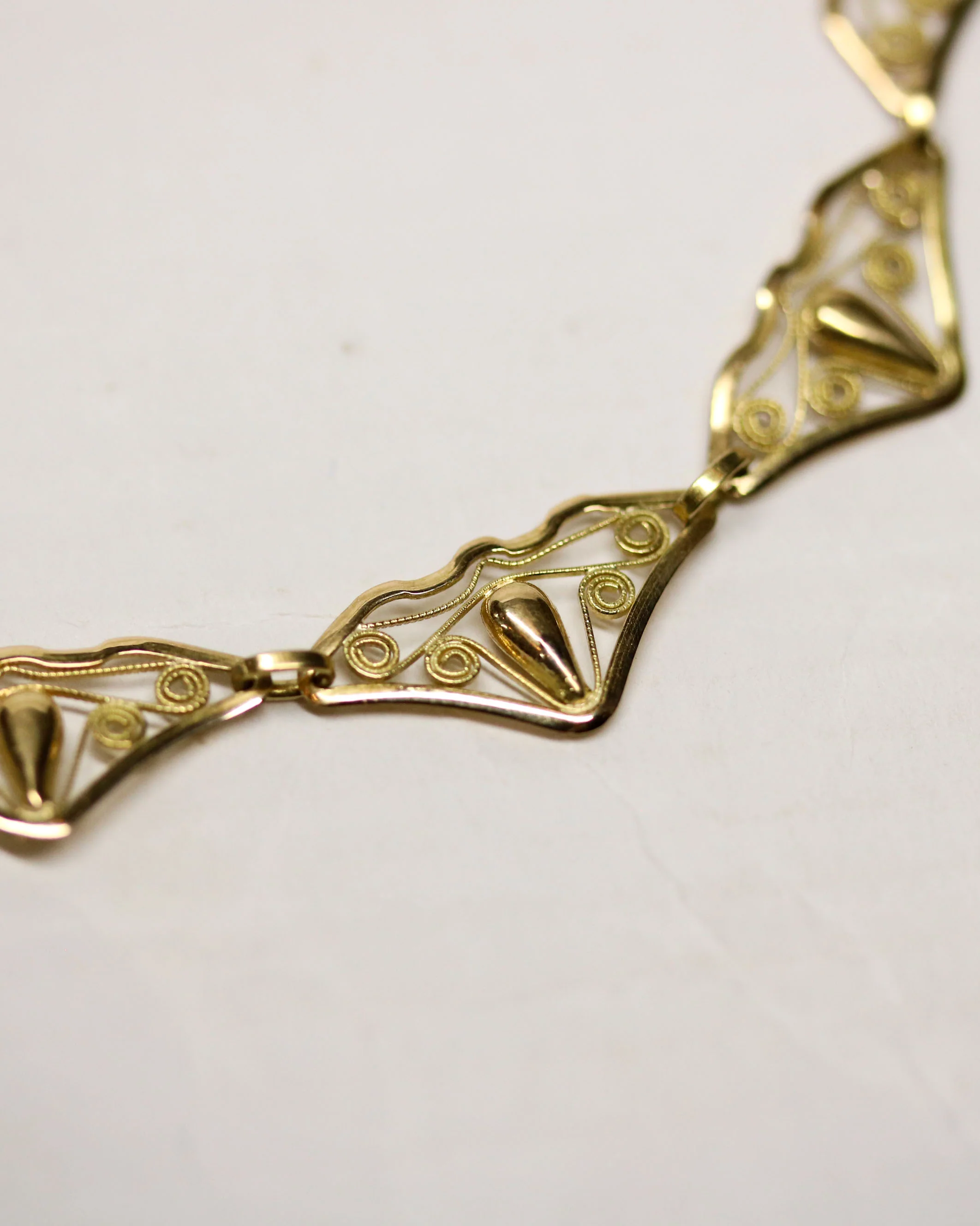 Collier Draperie Ancien Court Maille Filigrane Or Jaune - Image 2