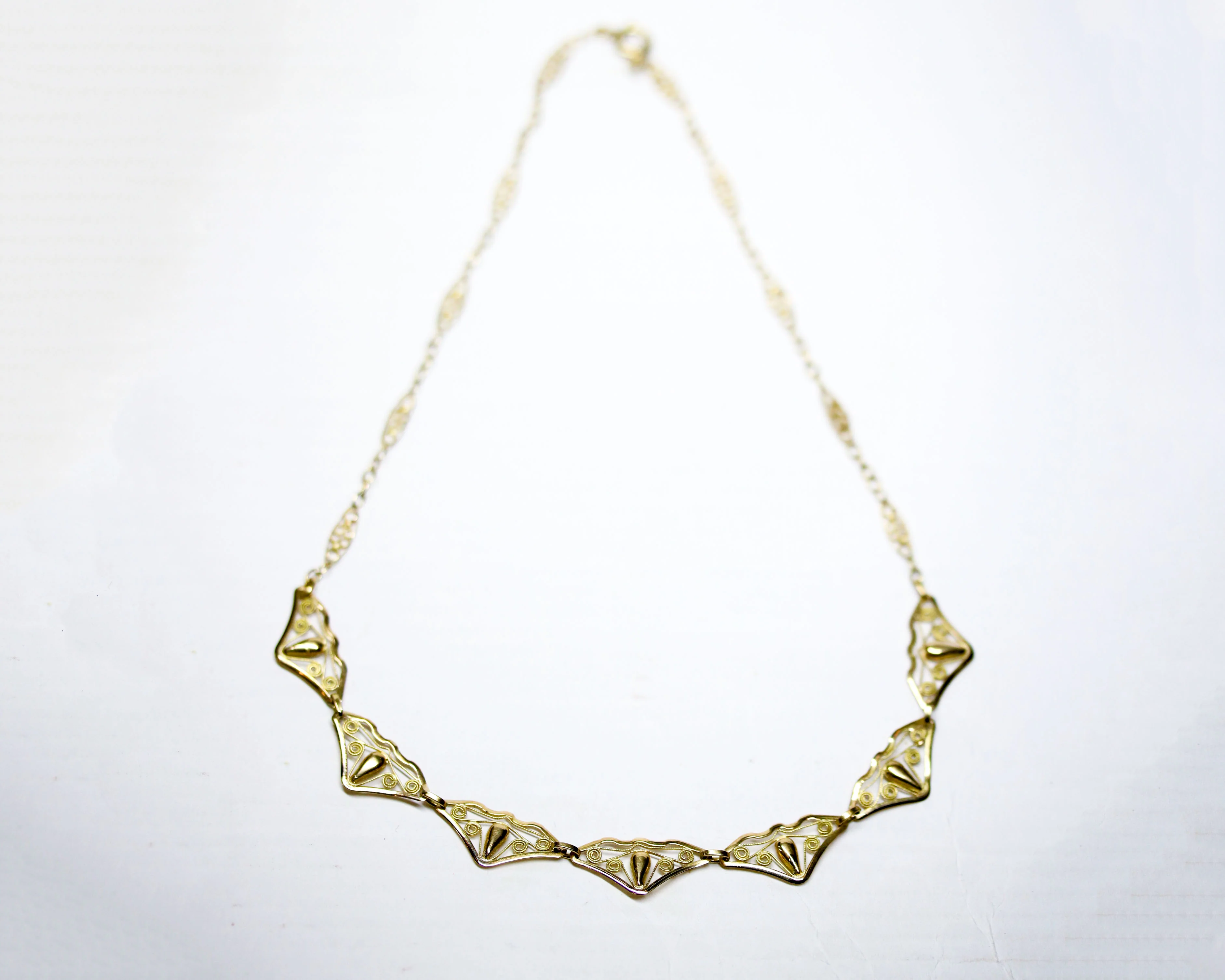 Collier Draperie Ancien Court Maille Filigrane Or Jaune - Image 4