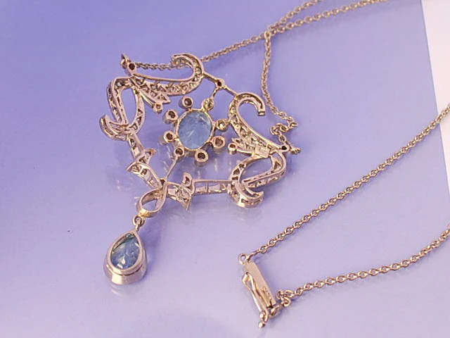 Collier ancien diamants aigues marine et platine - Image 3