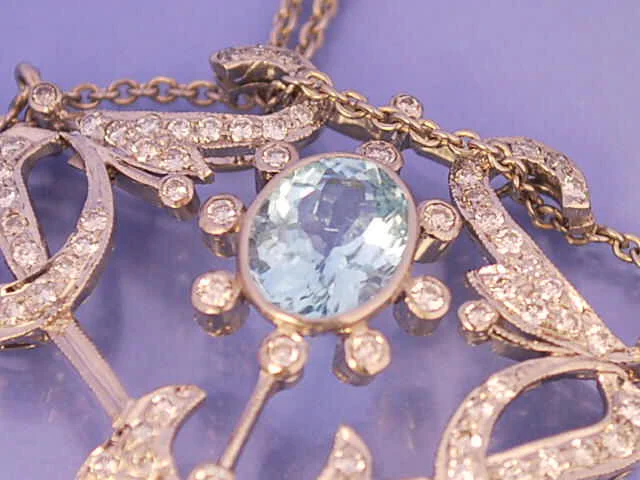 Collier ancien diamants aigues marine et platine - Image 4