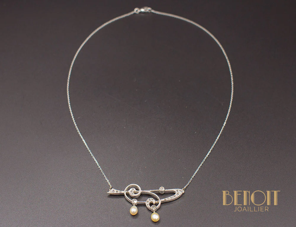 Collier Art Nouveau Diamants Perles - Image 2
