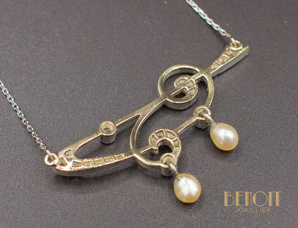 Collier Art Nouveau Diamants Perles - Image 4