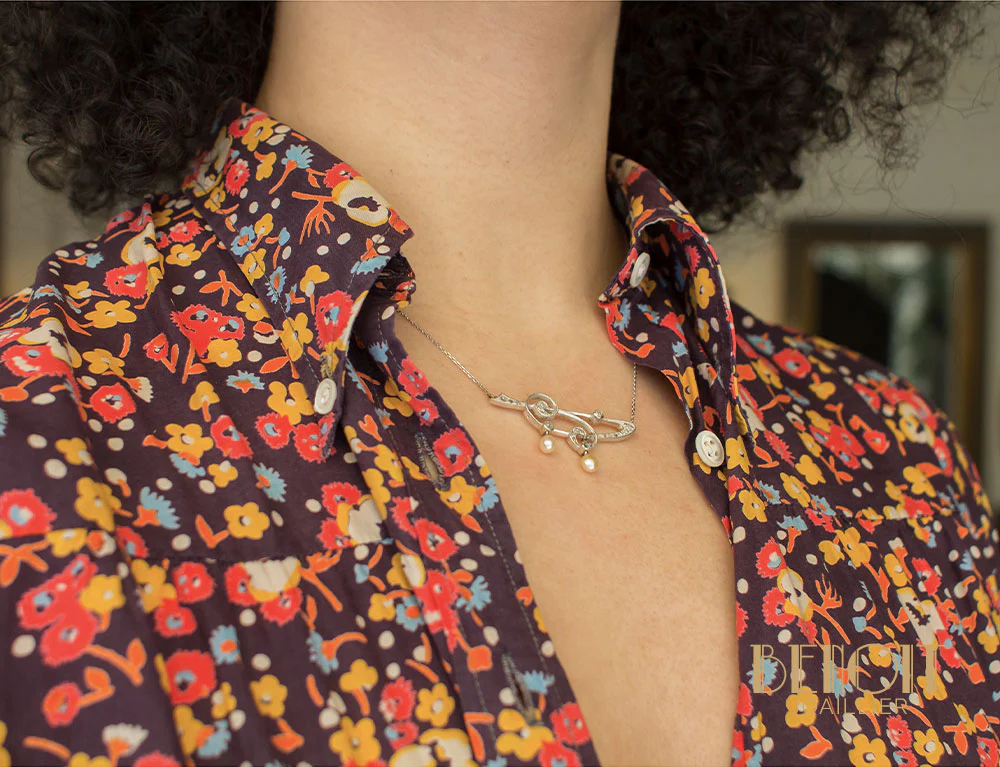 Collier Art Nouveau Diamants Perles - Image 5