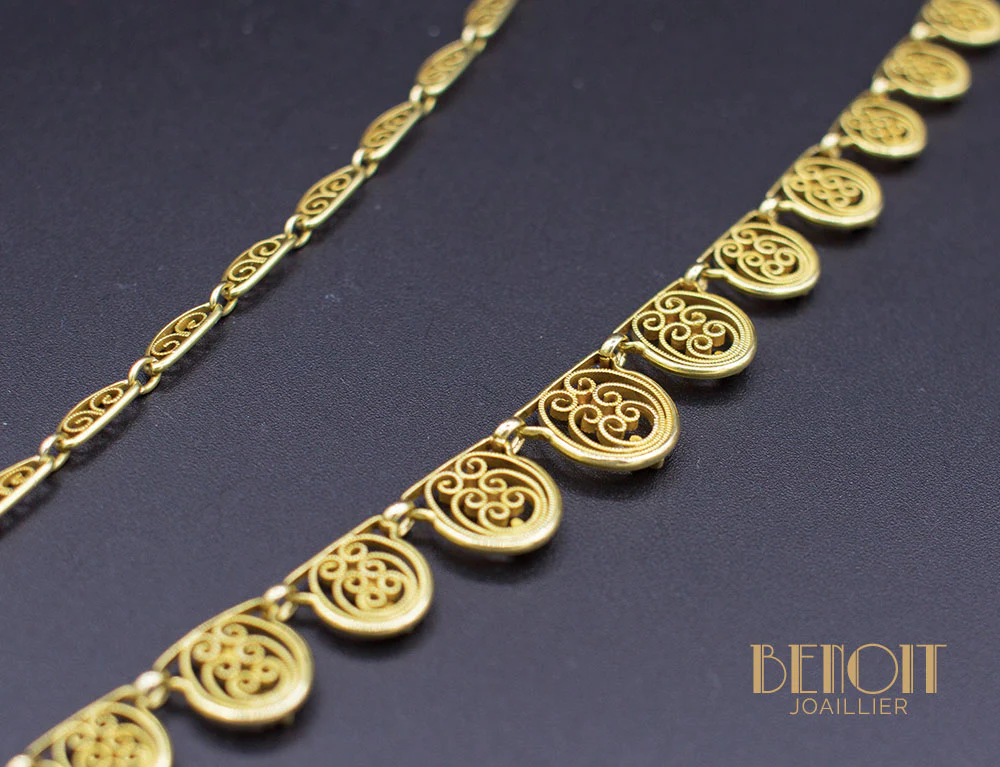 Collier Draperie Ancien Or Jaune - Image 3