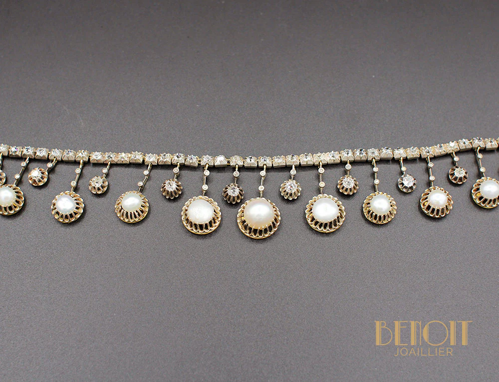 Collier Perles Diamants XIXe Siècle - Image 2