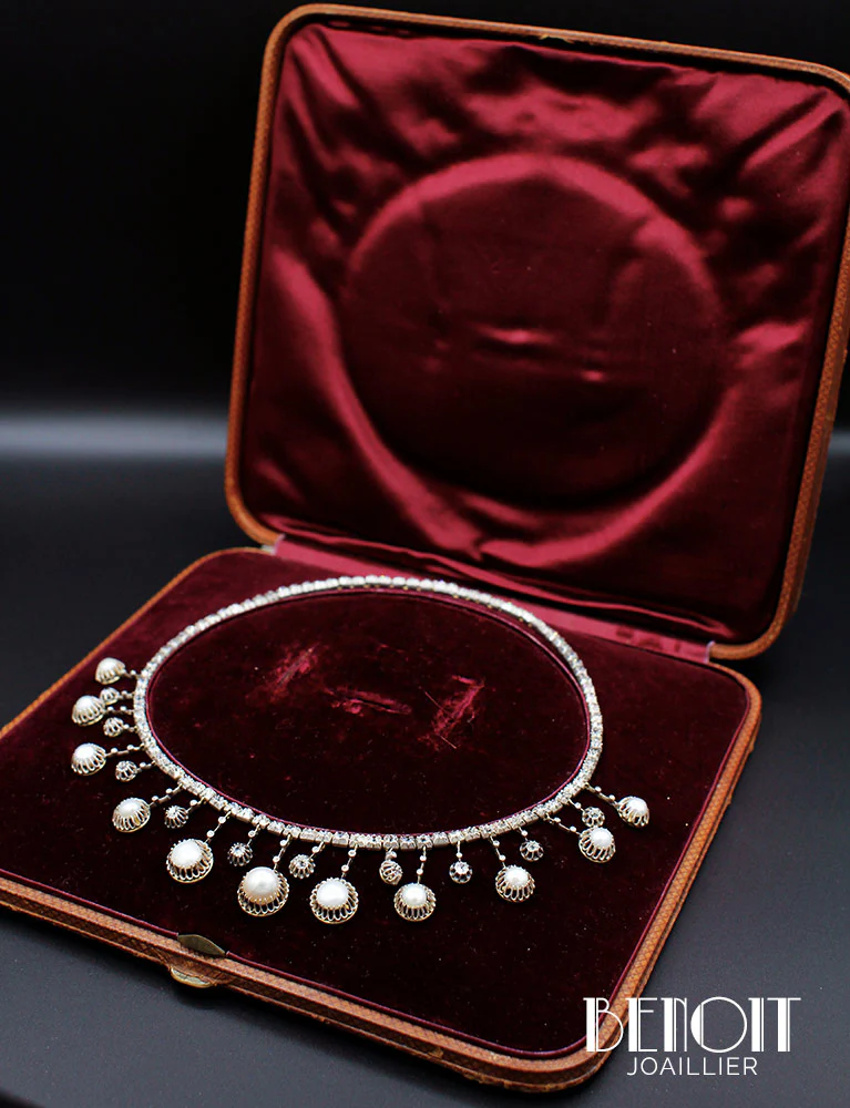 Collier Perles Diamants XIXe Siècle - Image 5