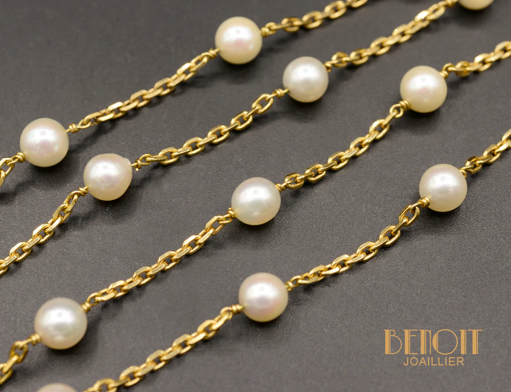 Collier Perles et Chaine Or Jaune - Image 2