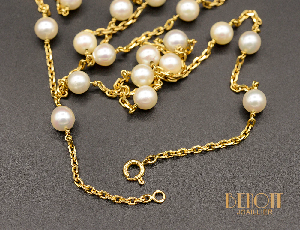Collier Perles et Chaine Or Jaune - Image 4