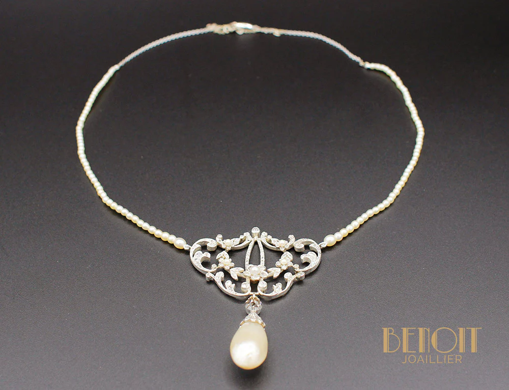 Collier XIXe Perles Fines Diamants