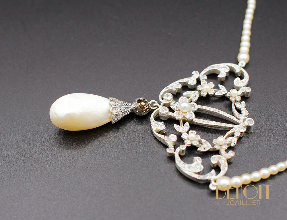 Collier XIXe Perles Fines Diamants - Image 3