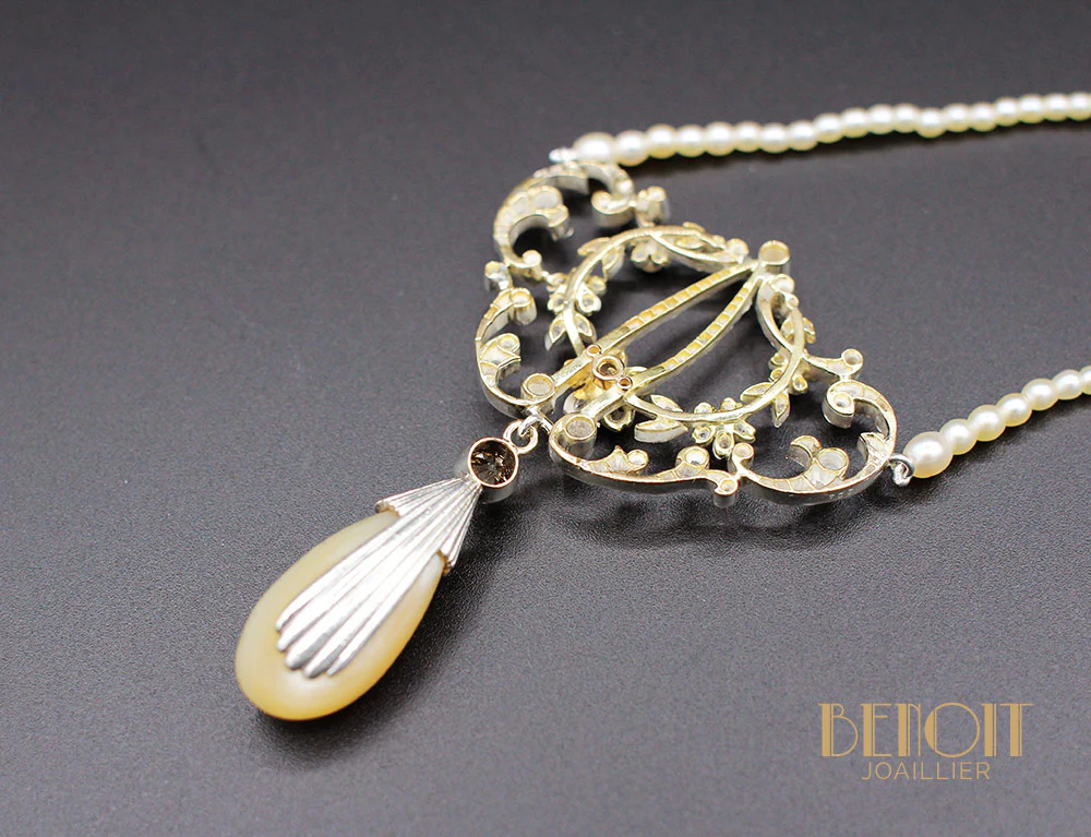 Collier XIXe Perles Fines Diamants - Image 4