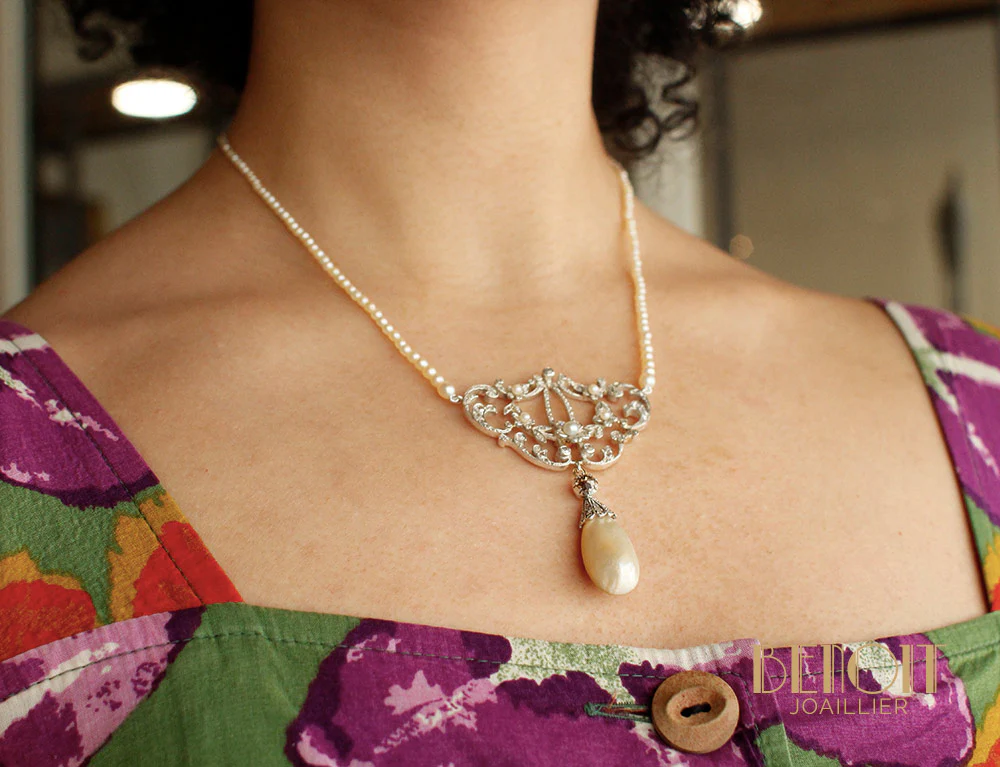 Collier XIXe Perles Fines Diamants - Image 6