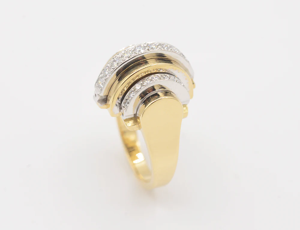 Bague Benoit Joaillier "Godrons et Diamants" Or Jaune et Blanc - Image 3