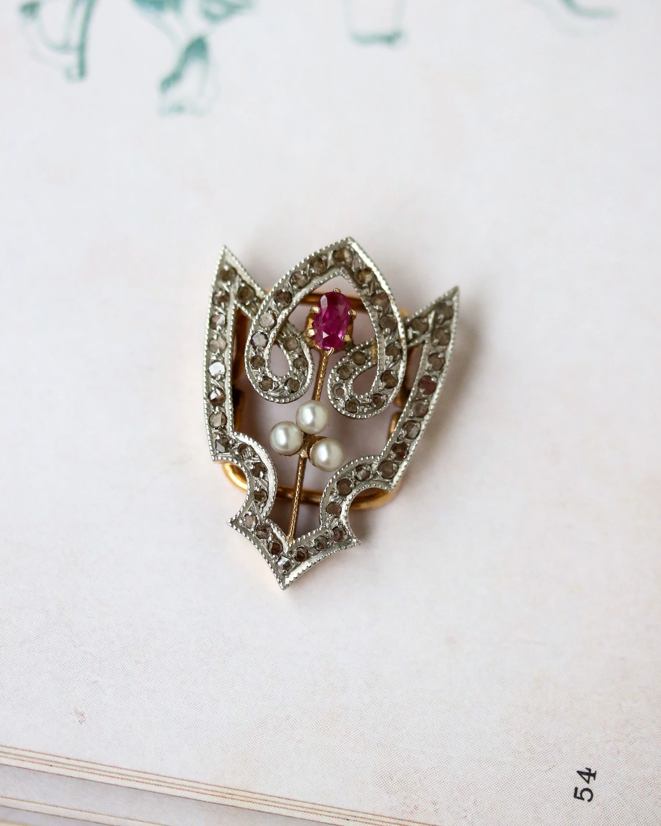 Coulant de Sautoir ou Pendentif en Or, Rubis et Perles