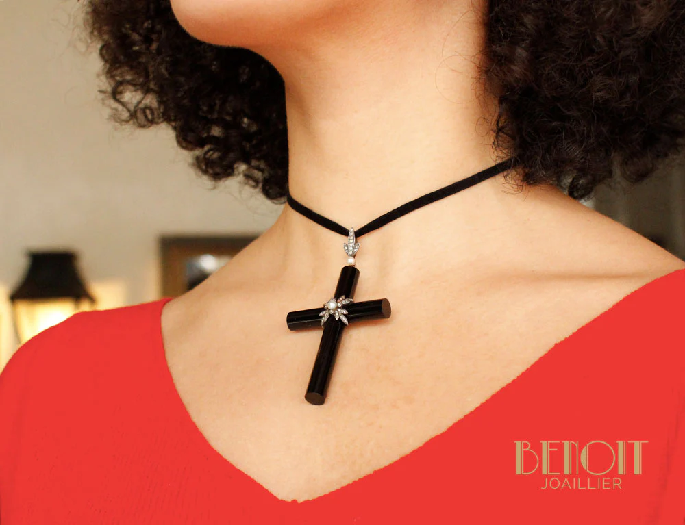 Croix Ancienne Onyx et Diamants - Image 5
