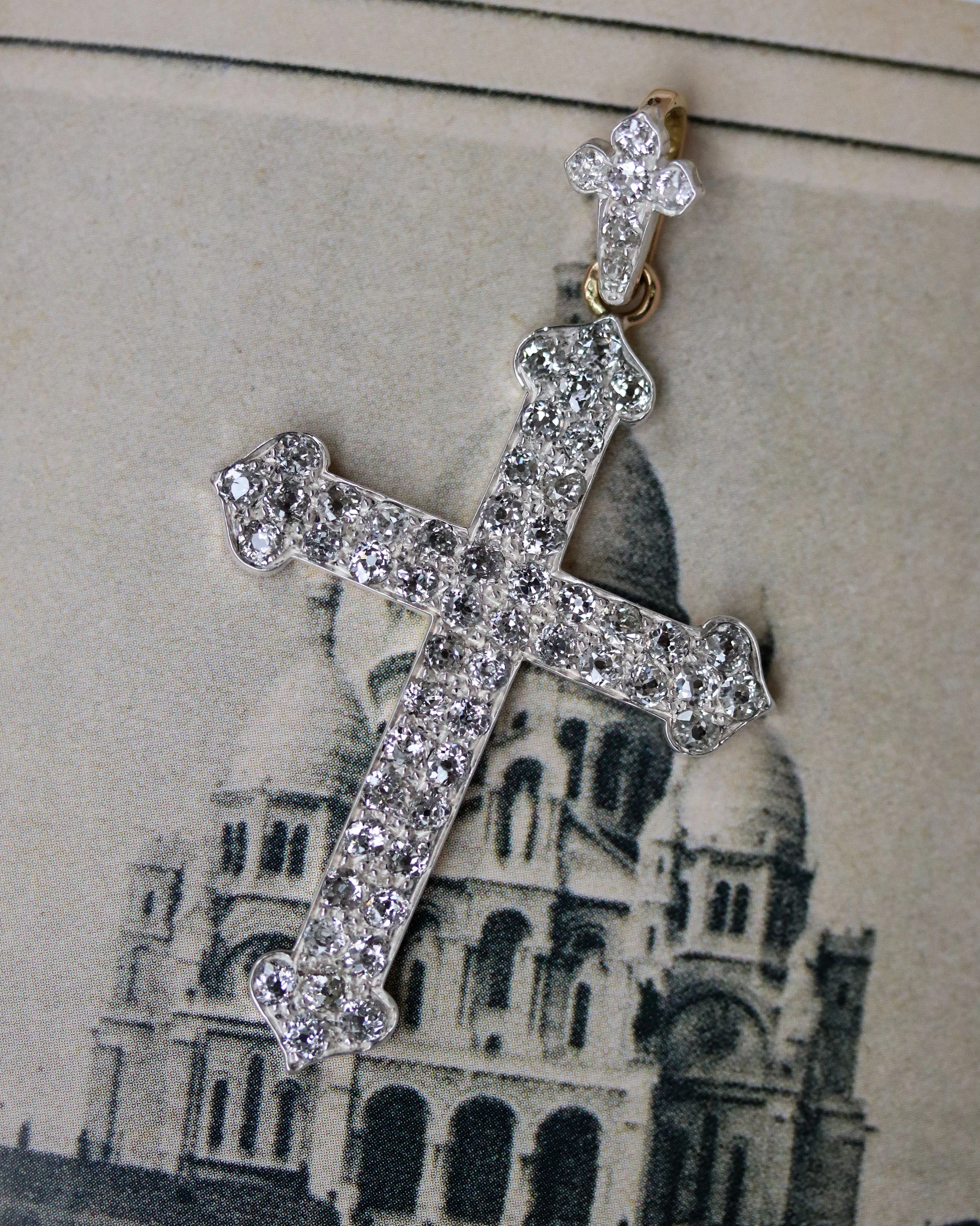 Croix Belle Epoque Or, Argent et Diamants