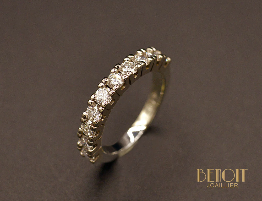 Demi-Alliance Or Blanc et Diamants
