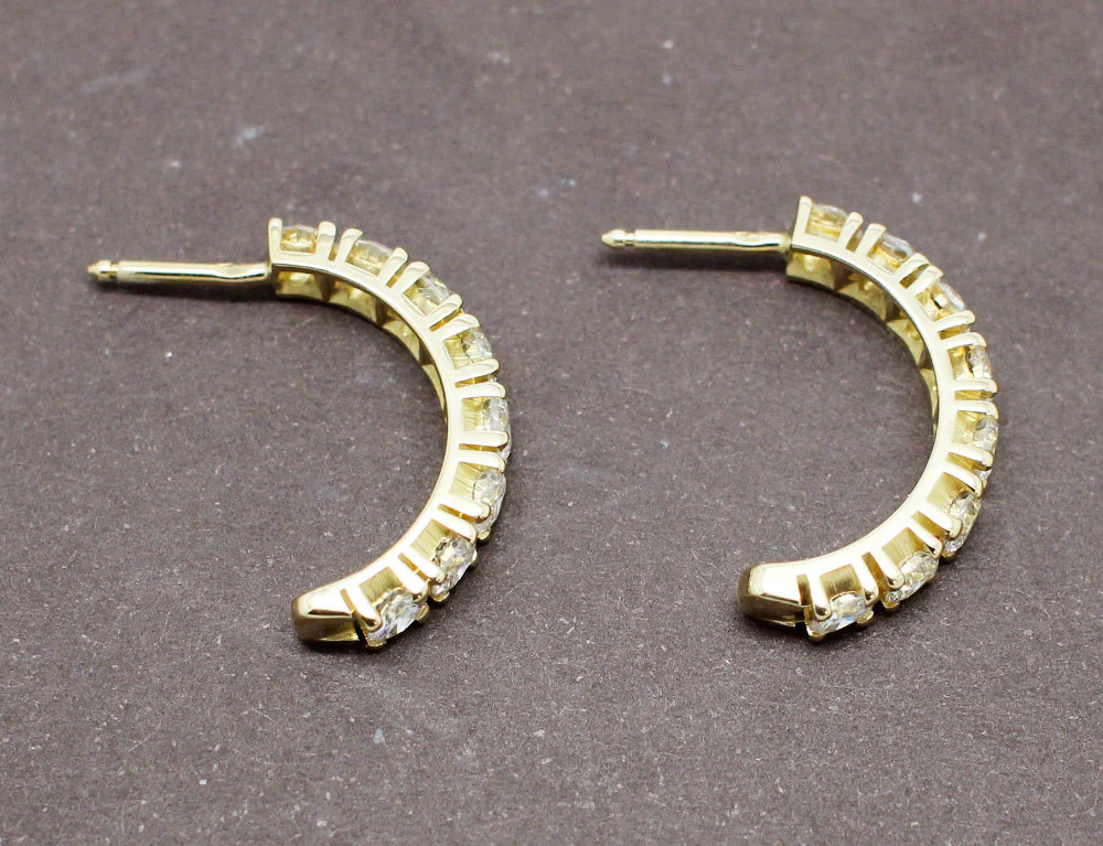 Demi-Créoles Or Jaune Pavées Diamants - Image 3