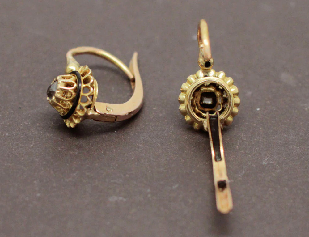Dormeuses Ancienne Diamants Email - Image 3