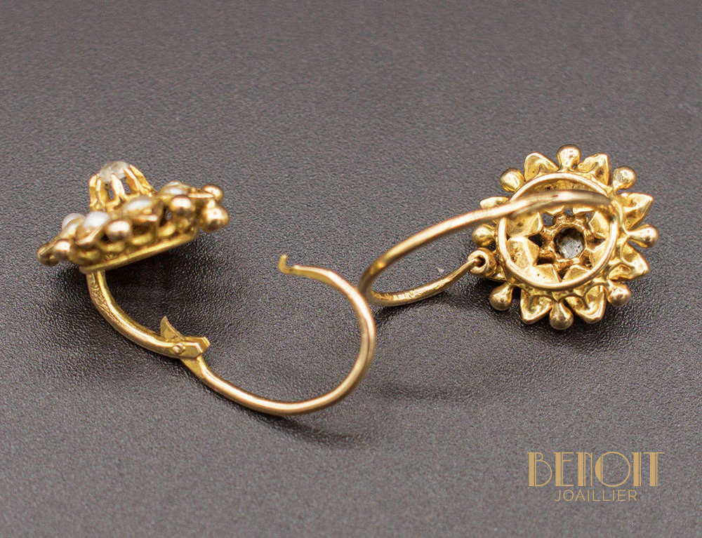 Dormeuses Anciennes Perles Diamants - Image 3