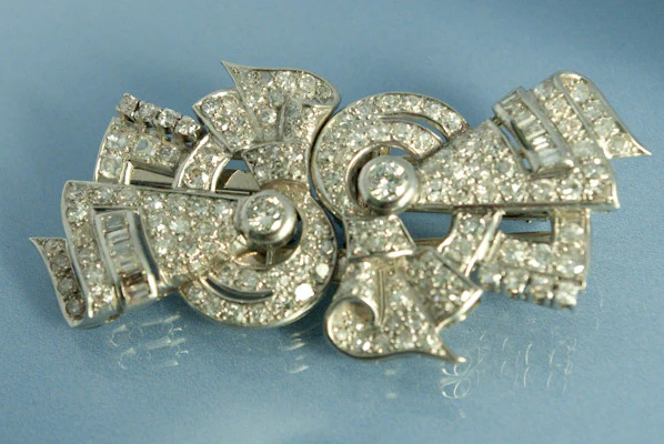 Double Clip Art déco Platine et Diamants