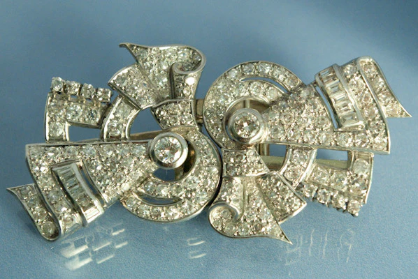 Double Clip Art déco Platine et Diamants - Image 4