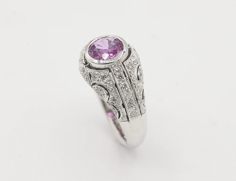 Bague Création Benoit Joaillier "Jonc Style Art Déco Saphir Rose" - Image 3