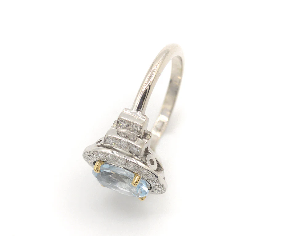Bague Création Benoit Joaillier "Aigue Marine Entourage Diamants" - Image 4