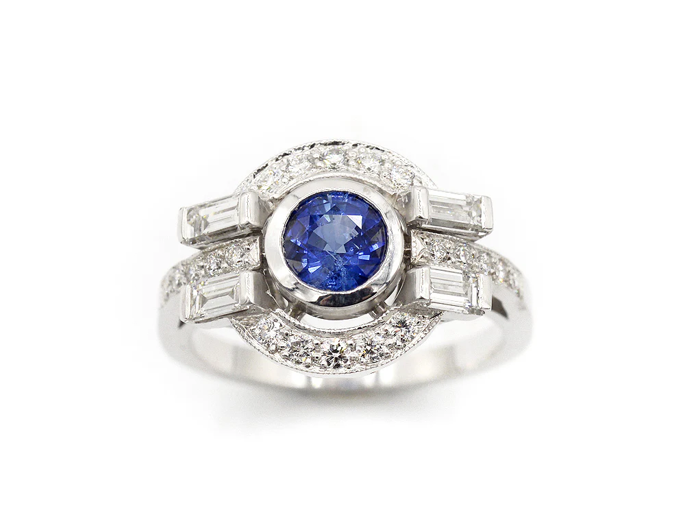 Bague Création Benoit Joaillier "Ronde Double Baguettes" Saphir 0,92ct - Image 2