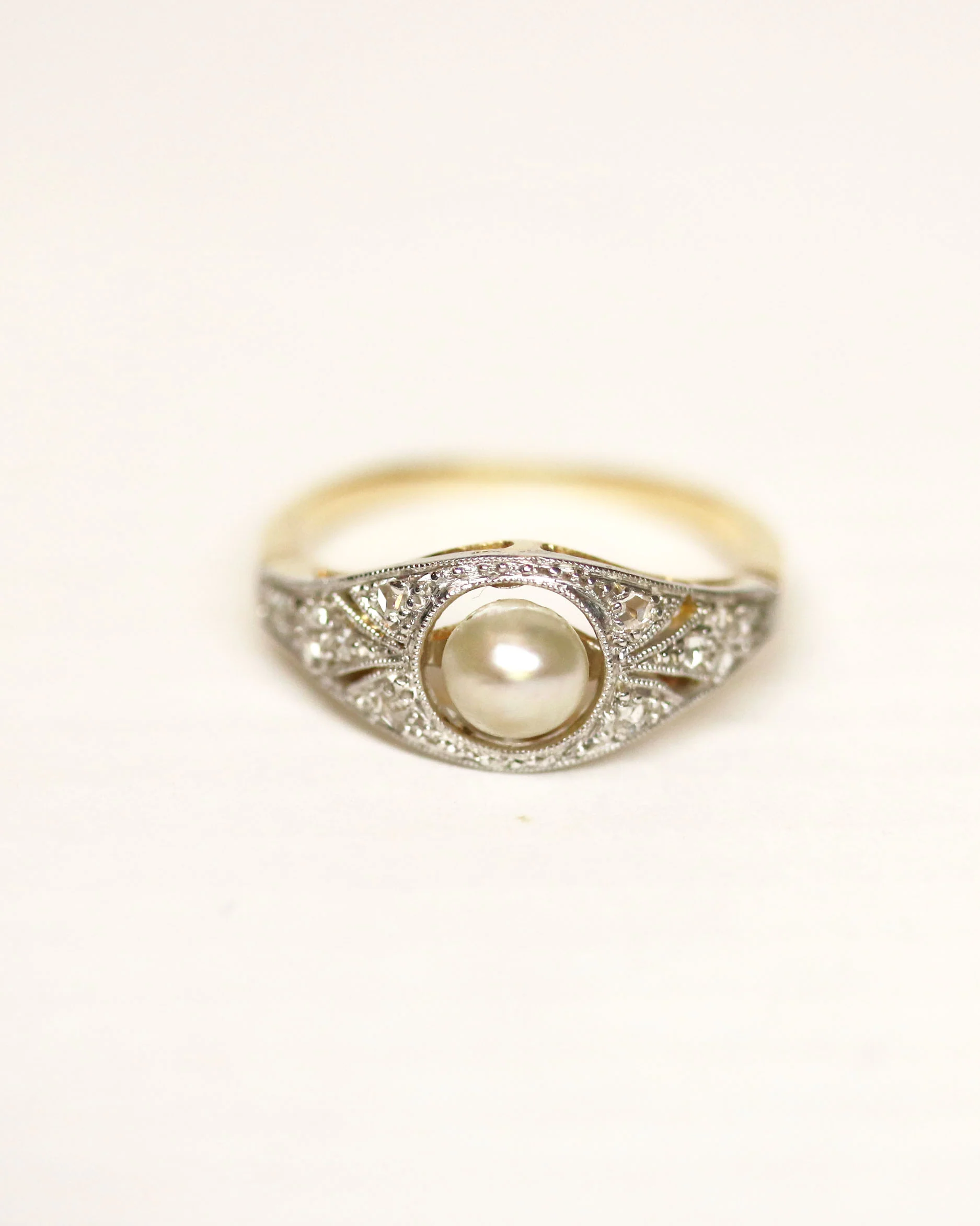 Jonc Art Déco Or rose et blanc Perle Fine et Diamants - Image 5