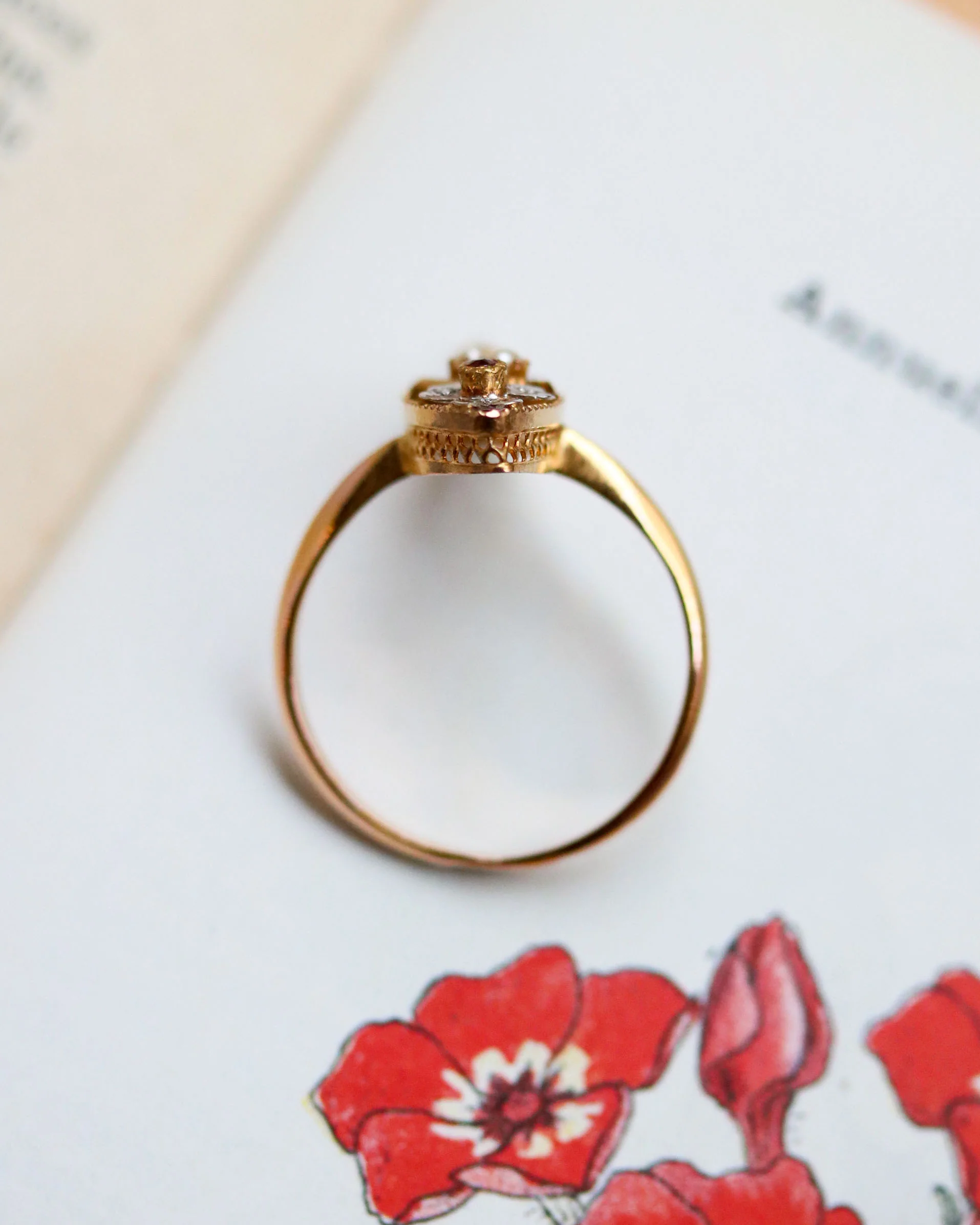 Bague Marquise Ancienne Rubis et Perles fines - Image 2