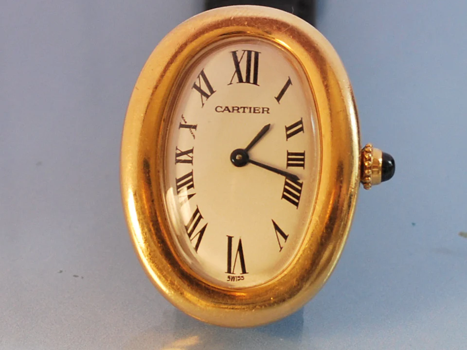 Montre Cartier or jaune et cuir