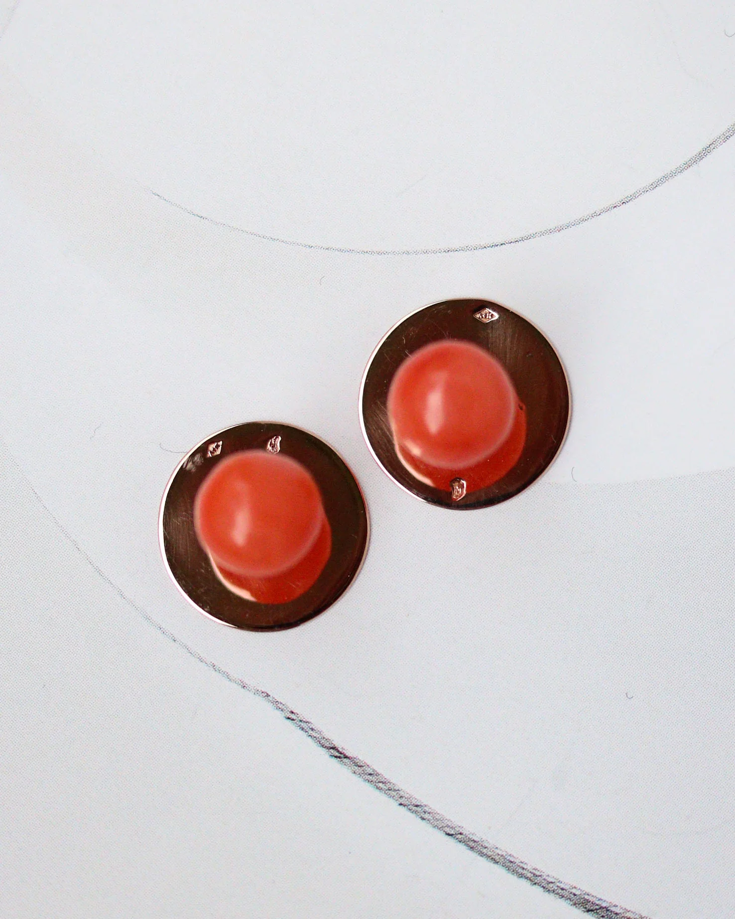 Paire de Boutons de Col Or Rose et Corail - Image 3