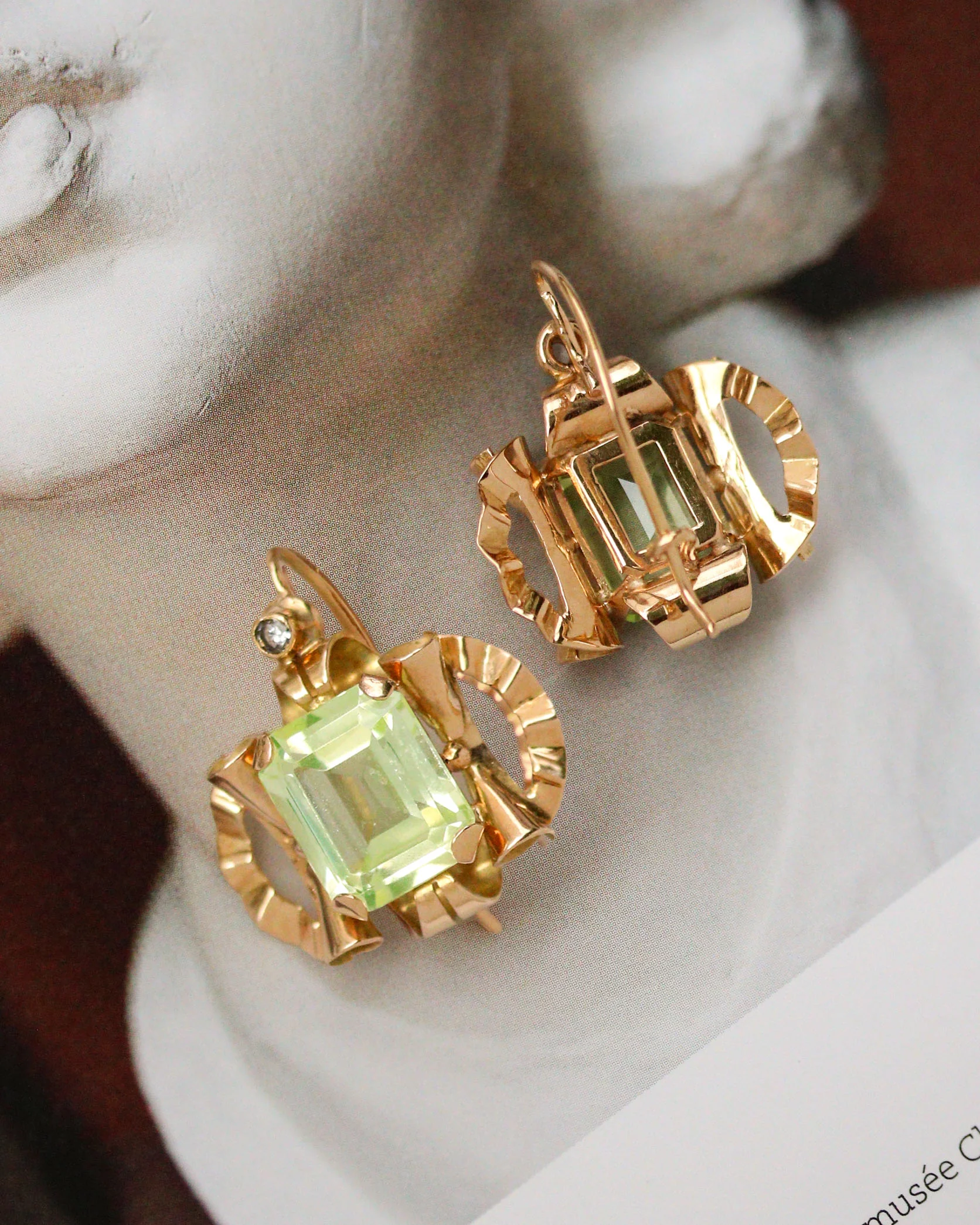 Paire de boucles d'Oreilles 1940 Or Rose et Fluorite - Image 4