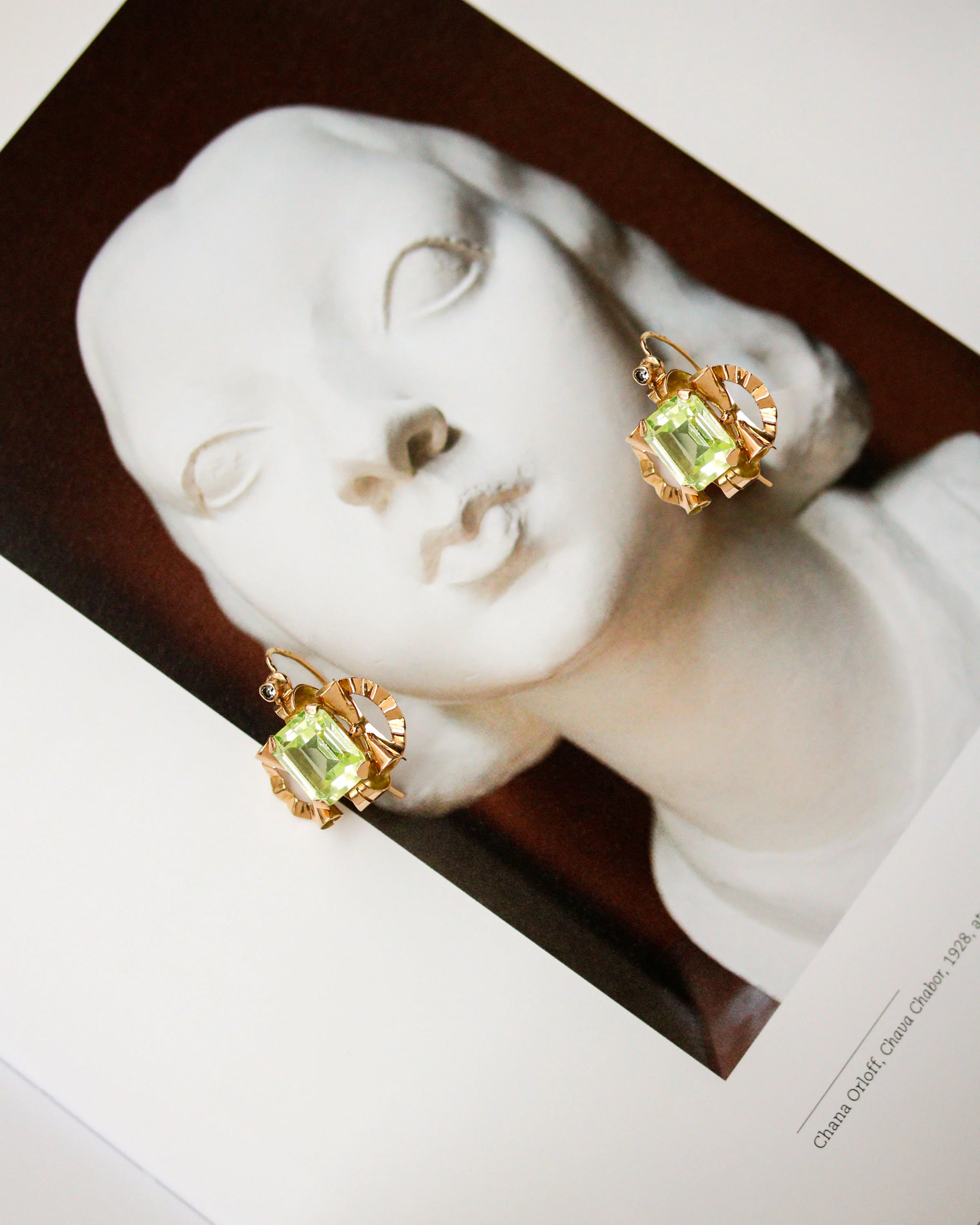 Paire de boucles d'Oreilles 1940 Or Rose et Fluorite - Image 6