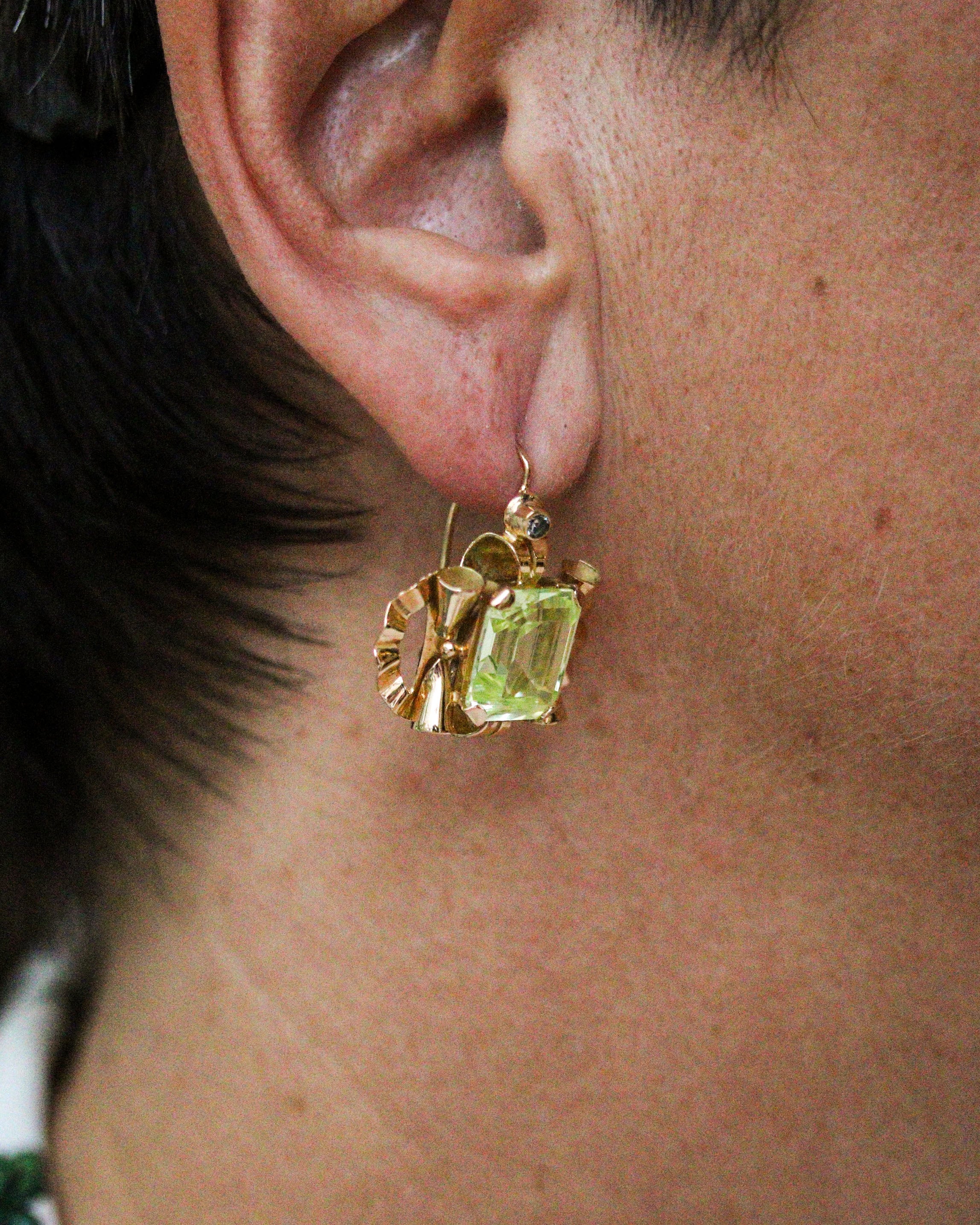 Paire de boucles d'Oreilles 1940 Or Rose et Fluorite - Image 7