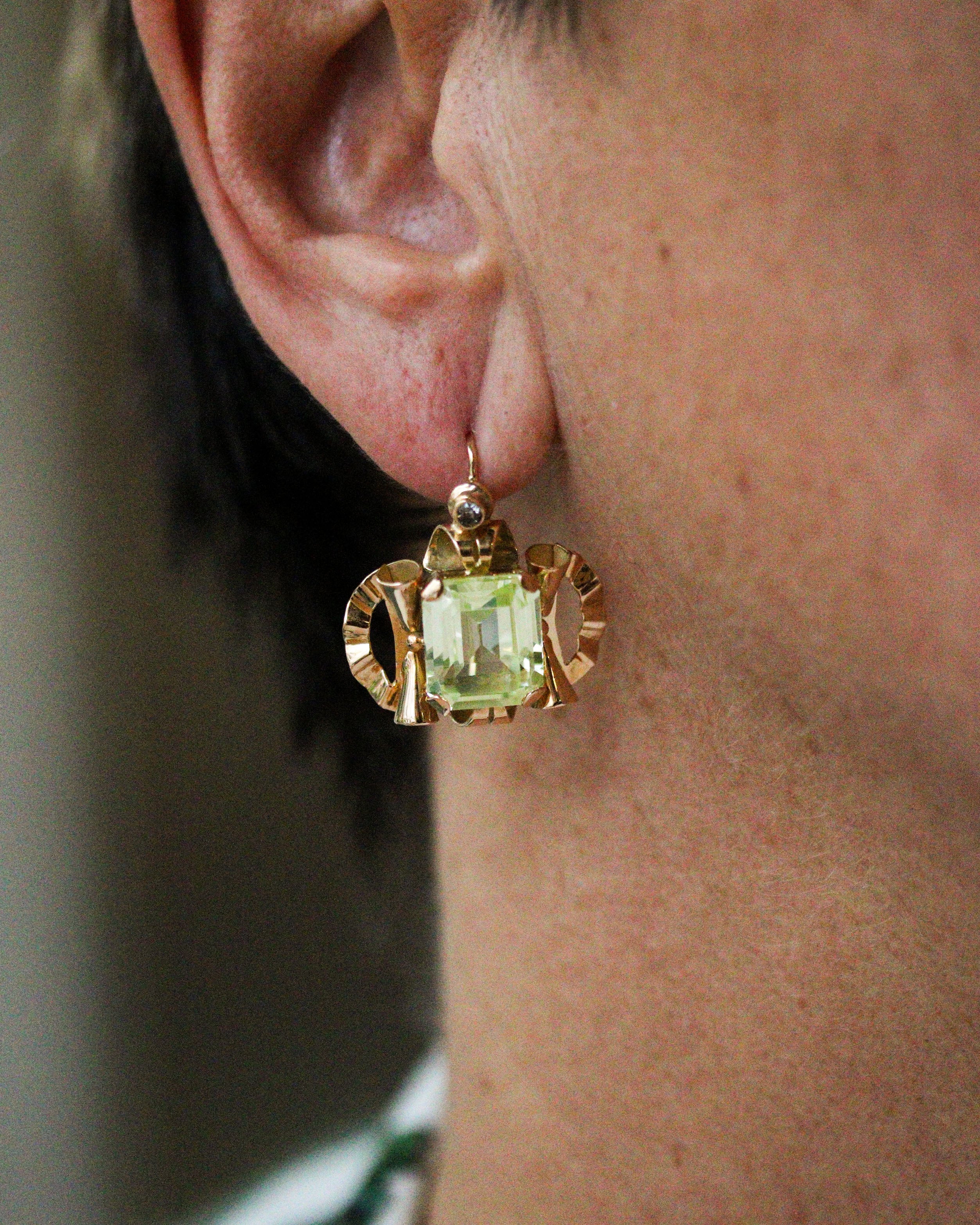 Paire de boucles d'Oreilles 1940 Or Rose et Fluorite - Image 8