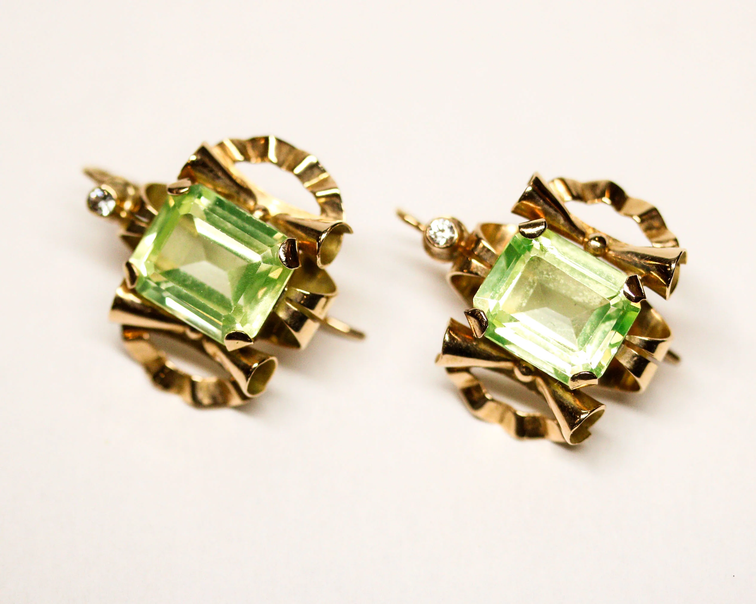 Paire de boucles d'Oreilles 1940 Or Rose et Fluorite - Image 9