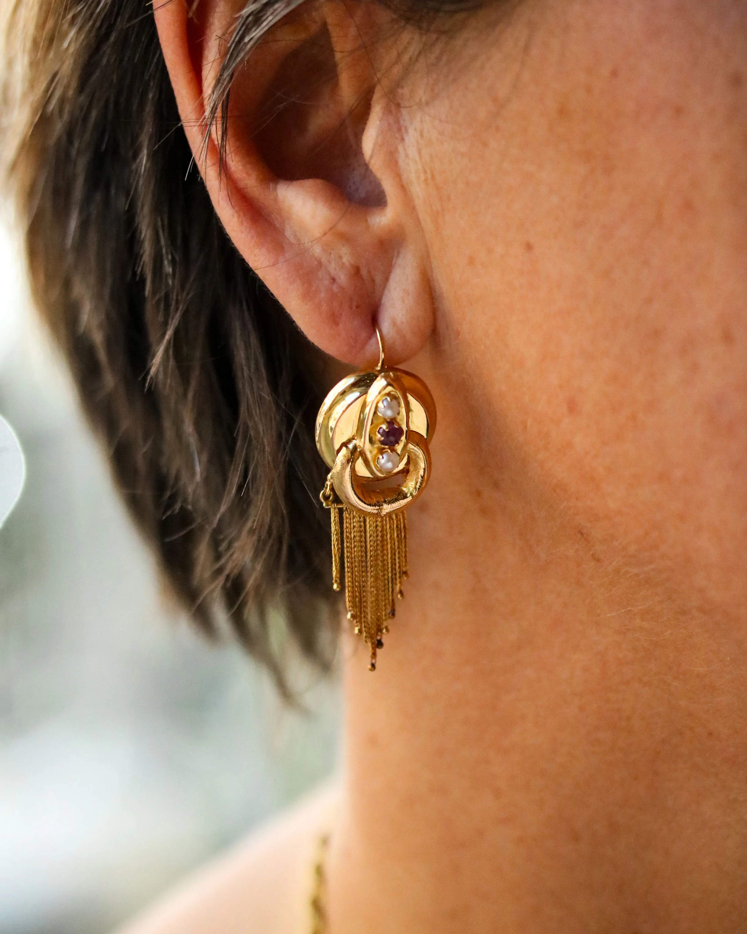 Paire de Boucles d'Oreilles Napoléon III Perles fines Rubis - Image 2