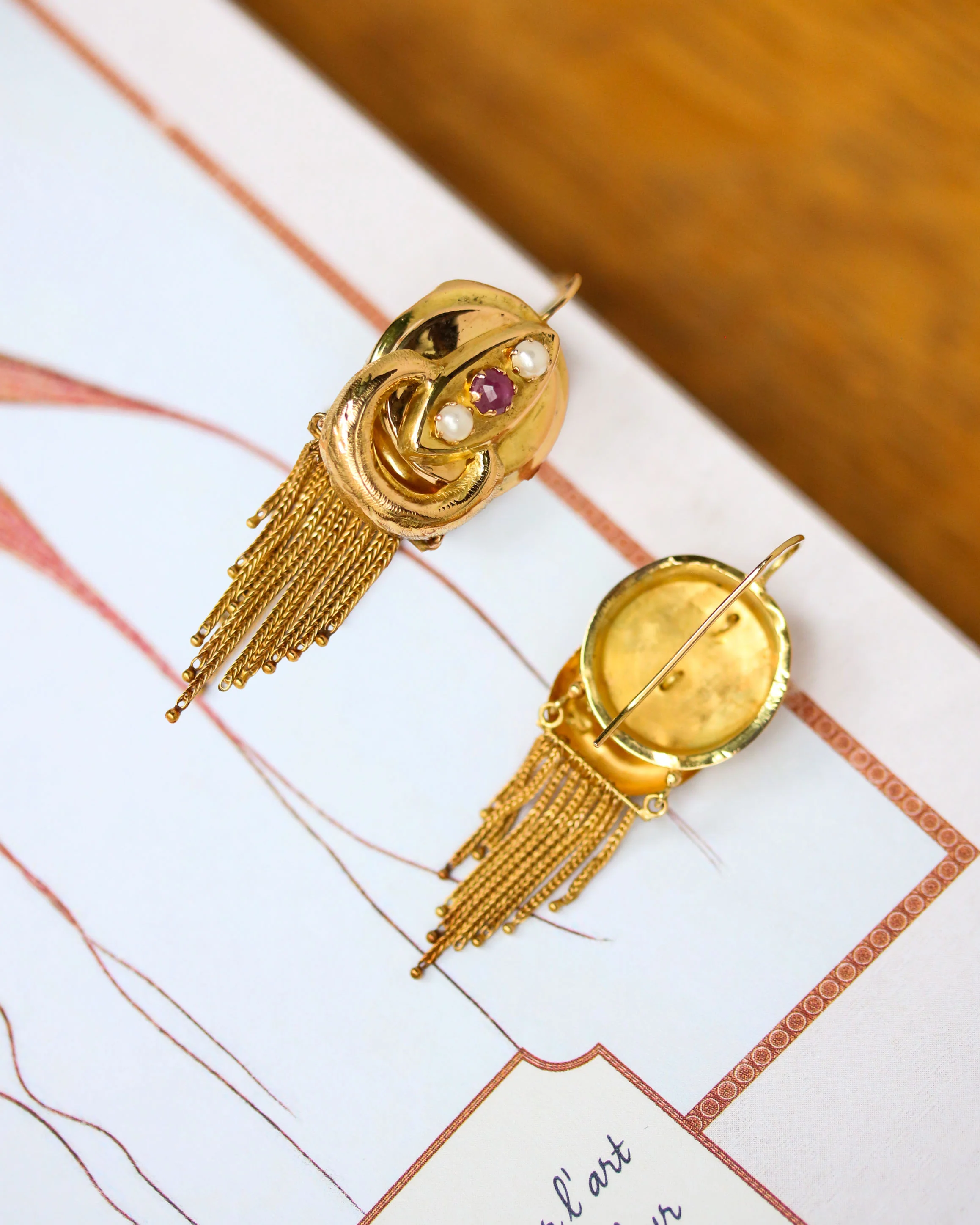 Paire de Boucles d'Oreilles Napoléon III Perles fines Rubis - Image 4