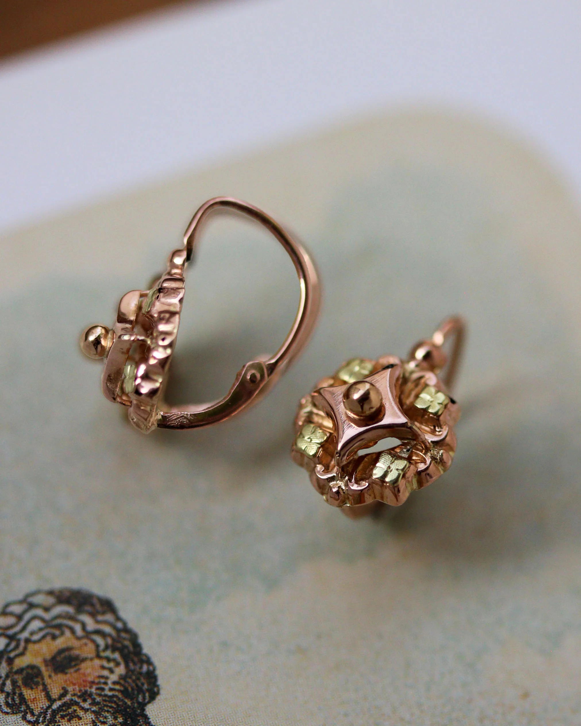 Paire de Dormeuse Or Rose et Jaune