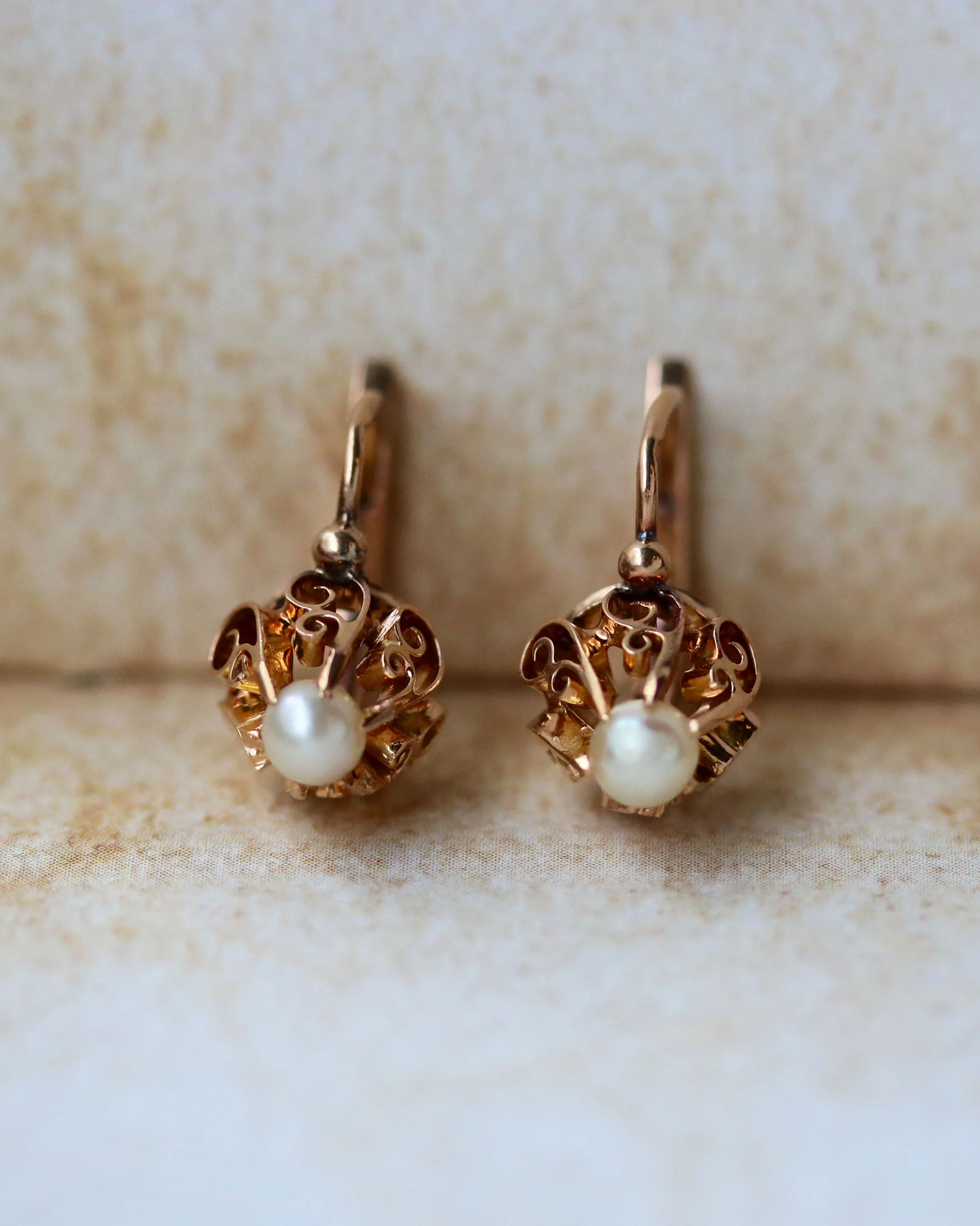 Paire de Dormeuse Perle et Or Rose